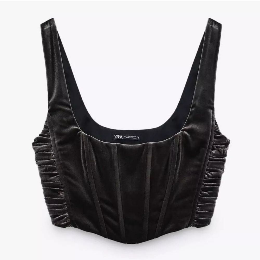 ZARA Black Velvet Corset Crop Top Size S Structured Bustier